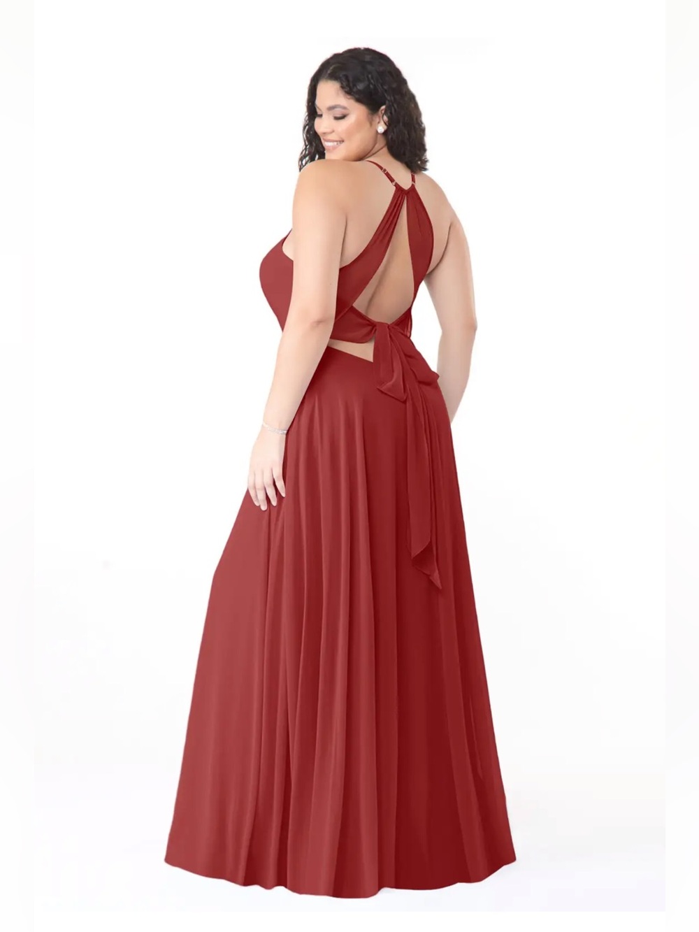 Azazie Evalleen Rust Open-Back Maxi Bridesmaid Dress